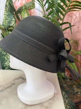 Women's Black Bow Cloche Hat - Classic Soft Straw Style